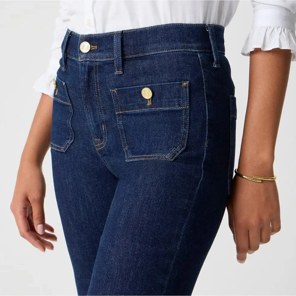 J.Crew Slim Wide Leg Sailor Jean All Day Stretch Dark Denim Wash Blue US 35 NWT